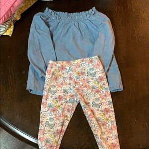 Denim Blouse with Butterfly Leggings